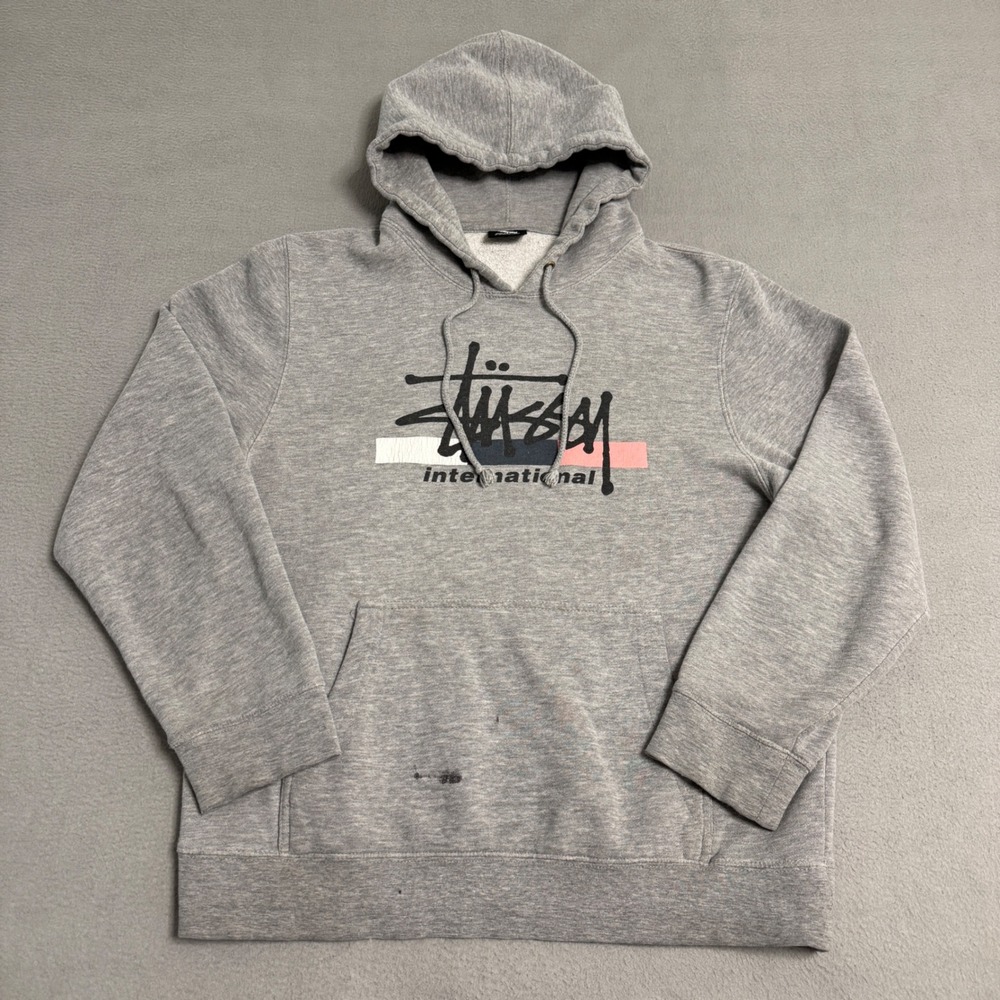 Stussy Hoodie Mens Small Gray International‎ Logo Graphic Streetwear Pullover